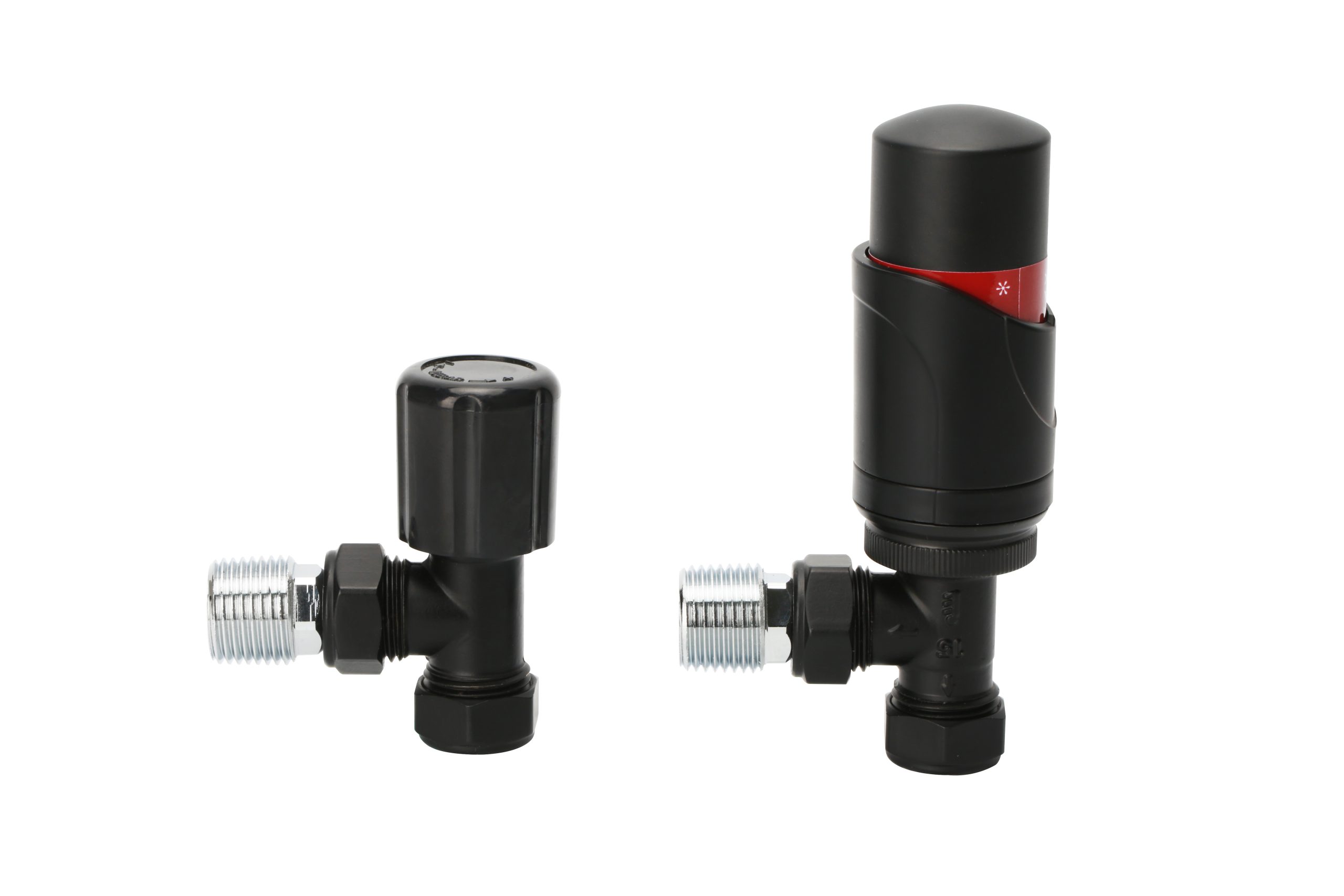 TRV-2351B Angle Black TRV and Lockshield Valve Set ( PTFE Tape