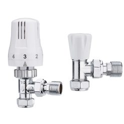 TRV-2351W Angle White TRV and Lockshield Valve Set      ( PTFE Tape