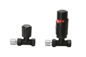 TRV-2353B Straight Black TRV and Lockshield Valve Set      ( PTFE Tape