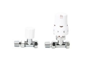 TRV-2353W Straight White TRV and Lockshield Valve Set      ( PTFE Tape