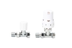 TRV-2353W Straight White TRV and Lockshield Valve Set      ( PTFE Tape