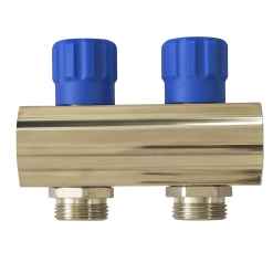 ZL-1121RB02 2 Ways 1" Brass Nickel-plated manifold with blue handle