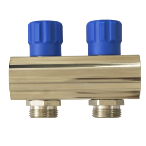 ZL-1121RB02 2 Ways 1" Brass Nickel-plated manifold with blue handle