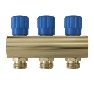 ZL-1121RB03 3 Ways 1" Brass Nickel-plated manifold with blue handle