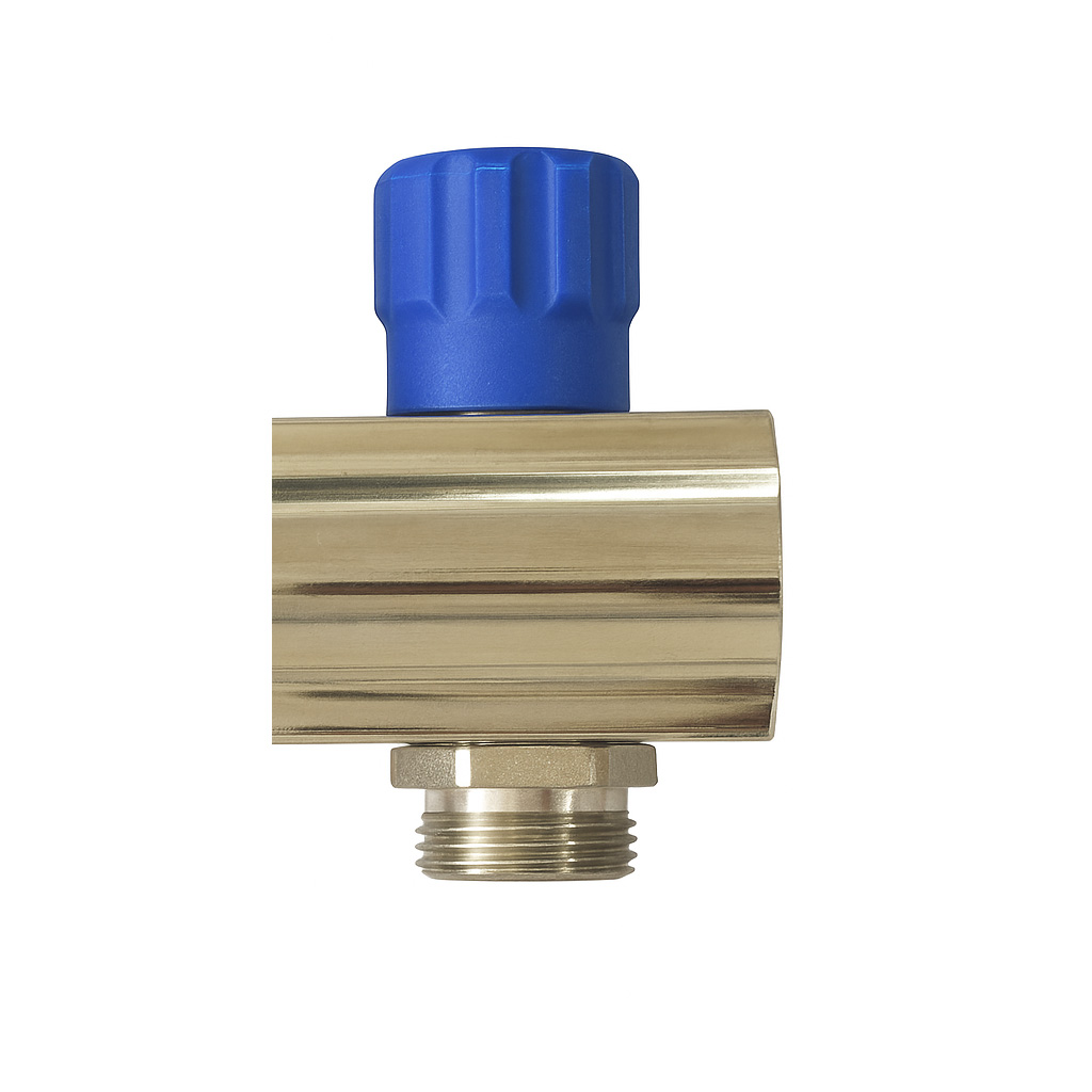 ZL-1121RB09 9 Ways 1" Brass Nickel-plated manifold with blue handle