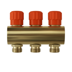 ZL-1121RR03 3 Ways 1" Brass Nickel-plated manifold with red handle
