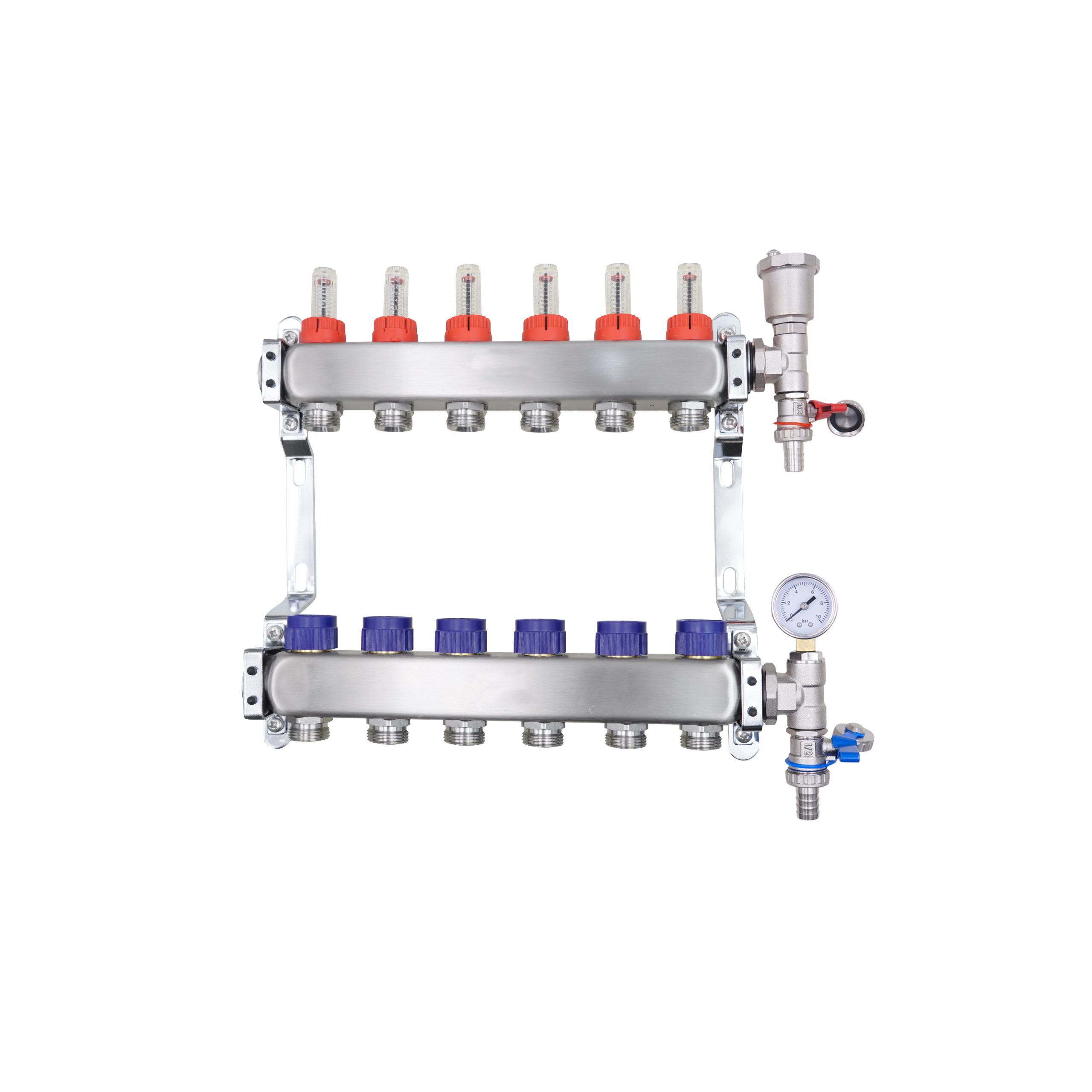 ZL-117506 6 Port manifold With Pressure gauge and auto air vent