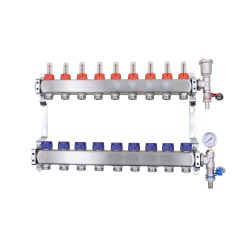 ZL-117509 9 Port manifold With Pressure gauge and auto air vent