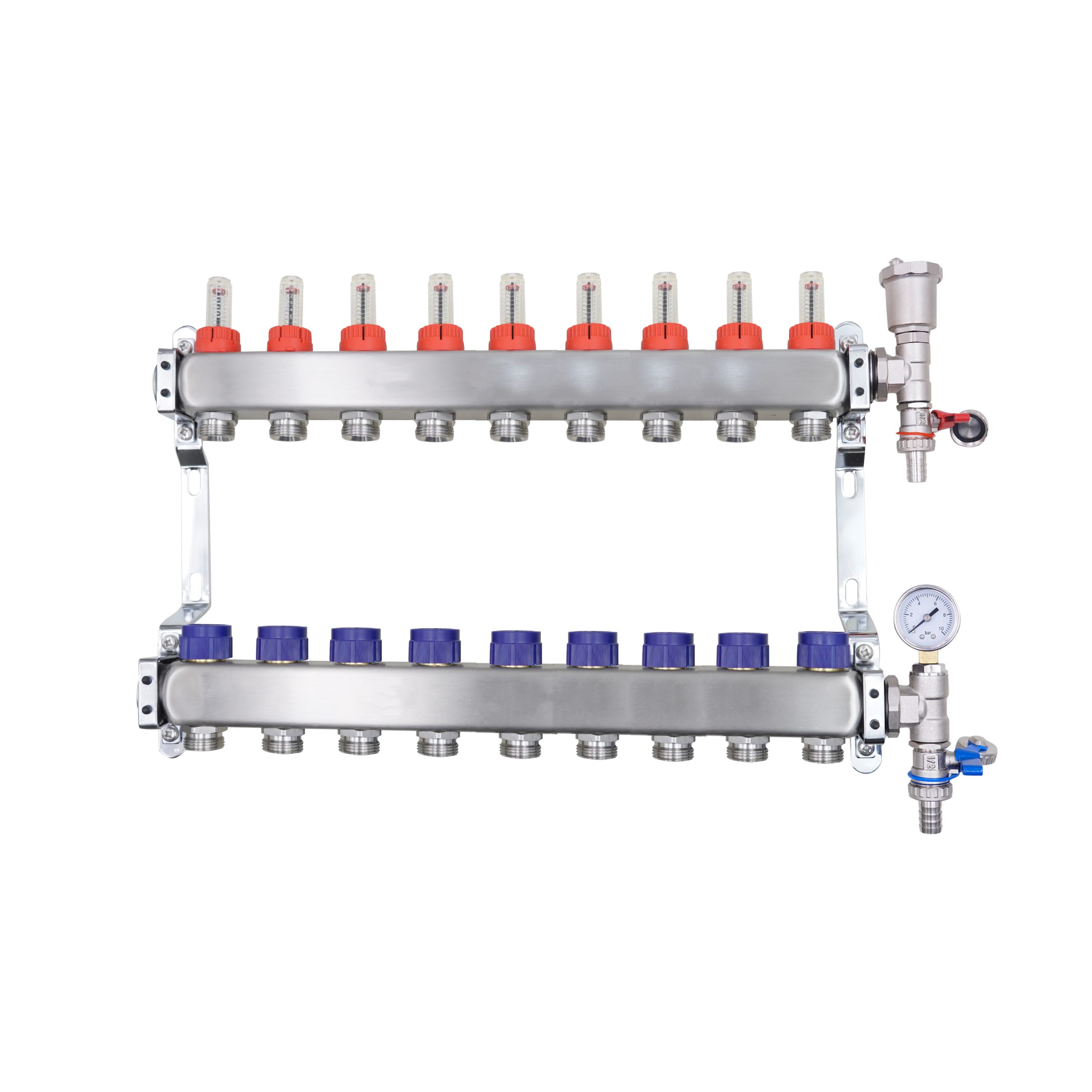 ZL-117509 9 Port manifold With Pressure gauge and auto air vent