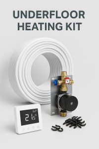 Underfloor Heating Kit with pipe, manifold, pump, thermostat and fittings