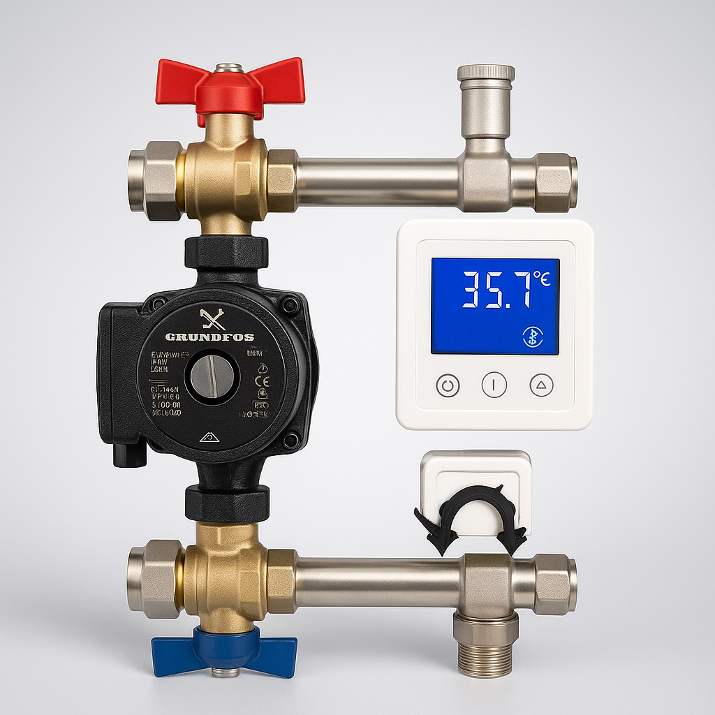 Underfloor heating pump pack with controls