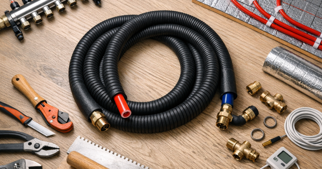 Install pre-insulated hoses underfloor heating
